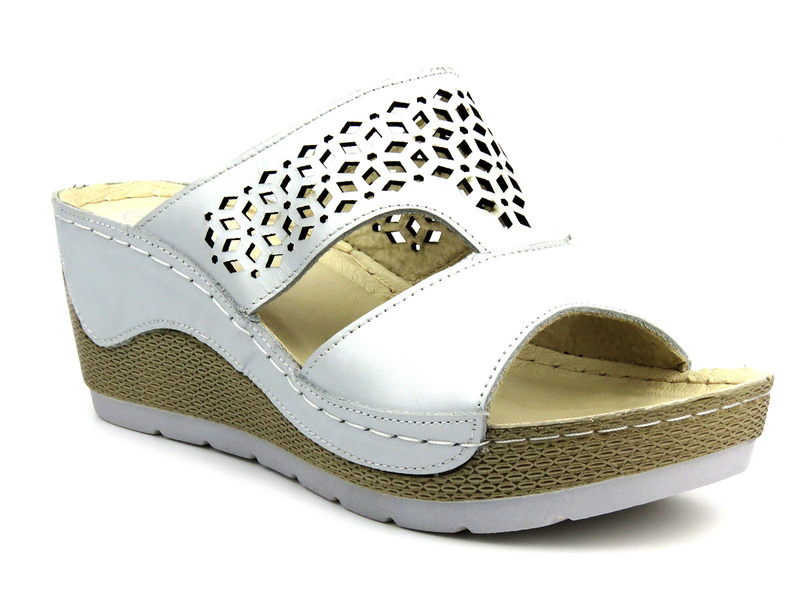 Dámské kožené žabky s ozdobným klínkem - HELIOS Komfort 269, šedá