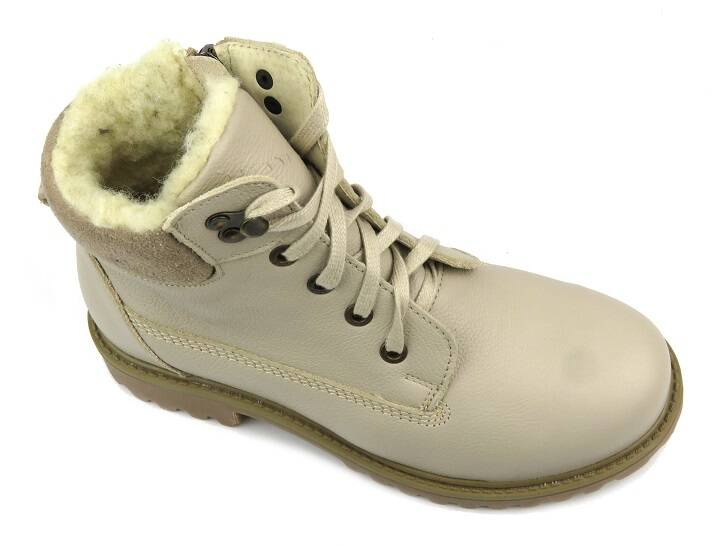 Kožené boty, dámské sněhule s vlnou - HELIOS Komfort 555, světle béžová