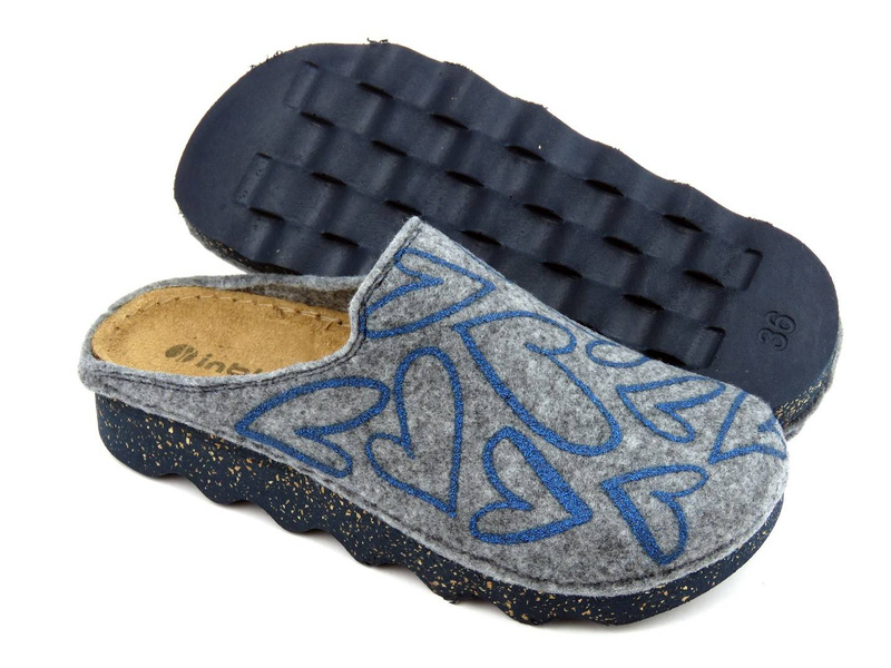 Dámské pantofle z ekologické plsti - INBLU DK-07, šedé se srdíčky