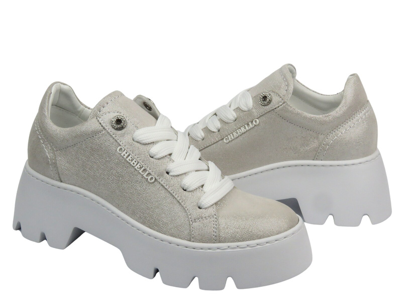 Dámská sportovní obuv na platformě - CheBello 4632, stříbrné, šněrovací