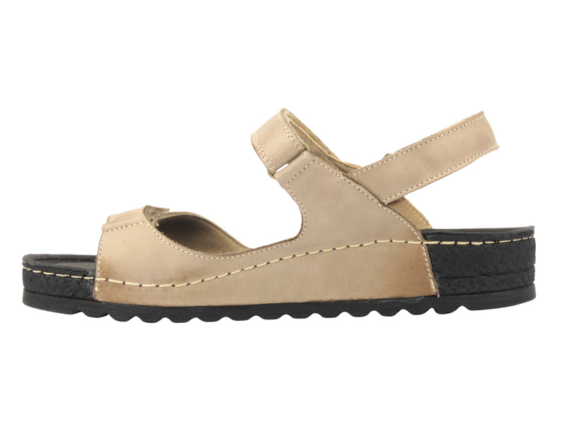 Pohodlné, extra široké dámské sandály z pravé kůže, Helios Comfort 173, béžové