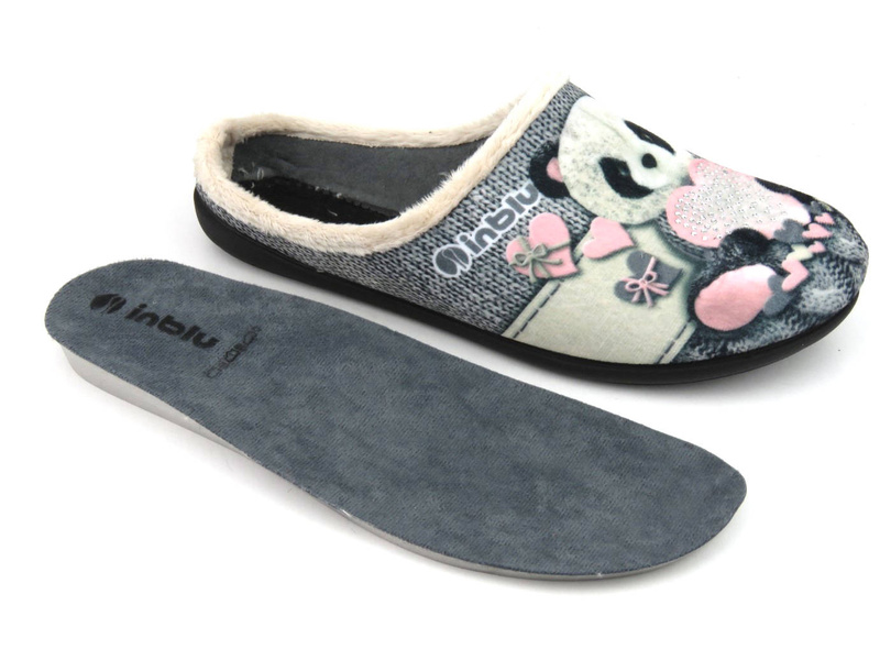 Měkké dámské pantofle s pandou - INBLU 155D209, šedé