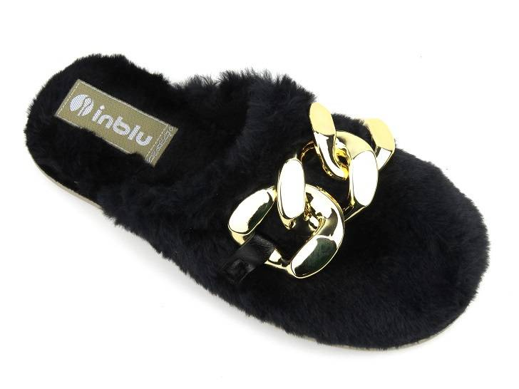 Dámské kožešinové pantofle s řetízkem - INBLU EK-06, černé