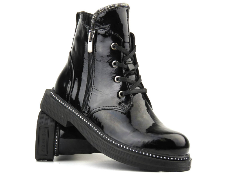 Dámské kotníkové boty z lakované kůže - VENEZIA 03-VAN, černá