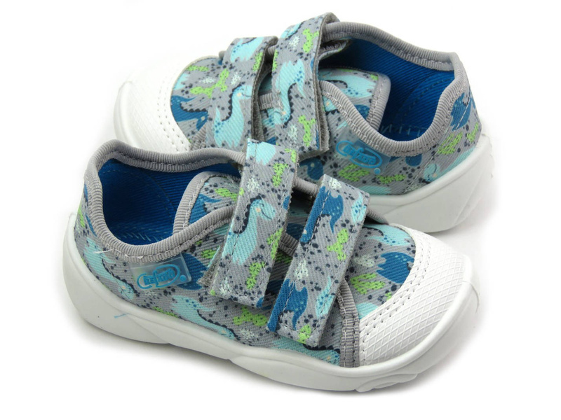 Dětské pantofle na suchý zip - BEFADO 907P156, šedé s dinosaury