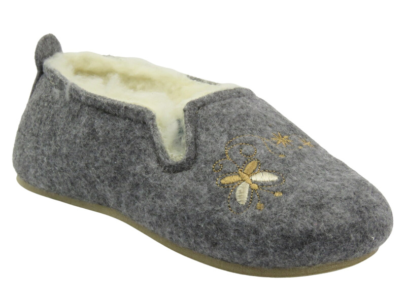 Dámské zimní vlněné pantofle - Pawlikowski 080, šedo-zlaté