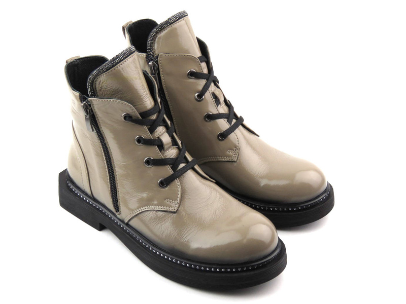 Dámské kotníkové boty z lakované kůže - VENEZIA 03-VAN MINK, béžová