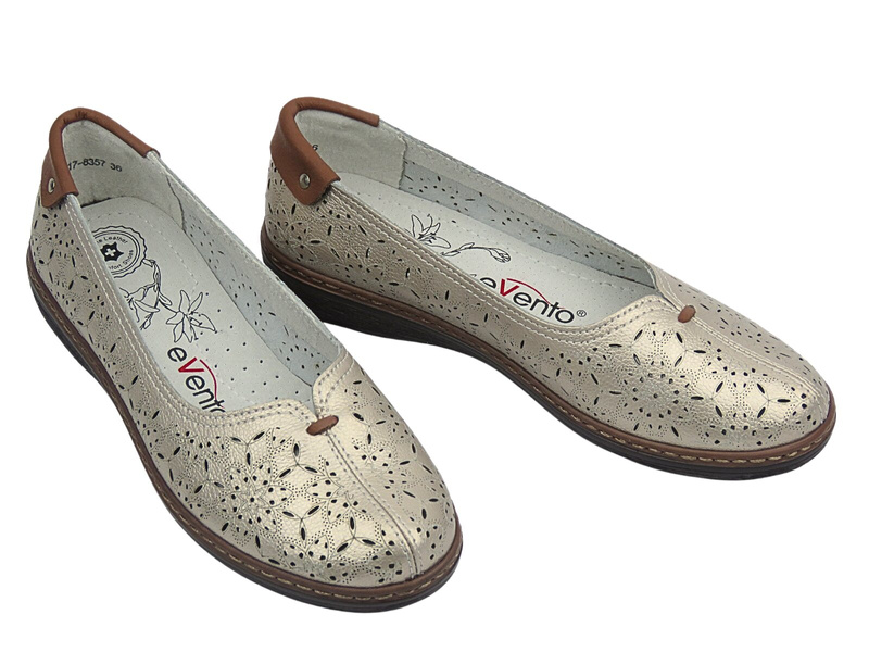 Kožené polobotky/baleríny dámské zlaté Evento 25PB17‑8357