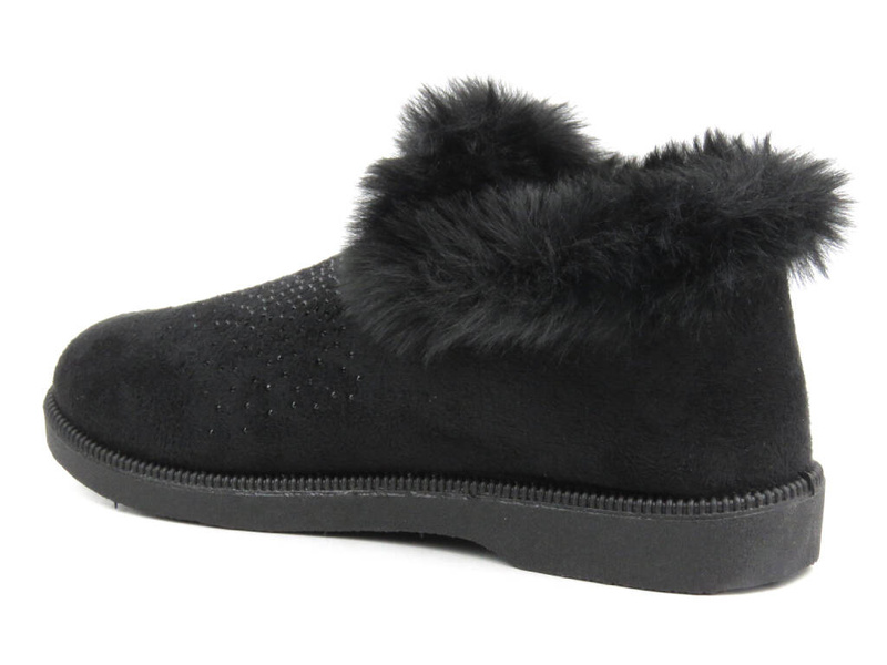 Dámské pantofle s kožíškem - Progress PT-1, černé