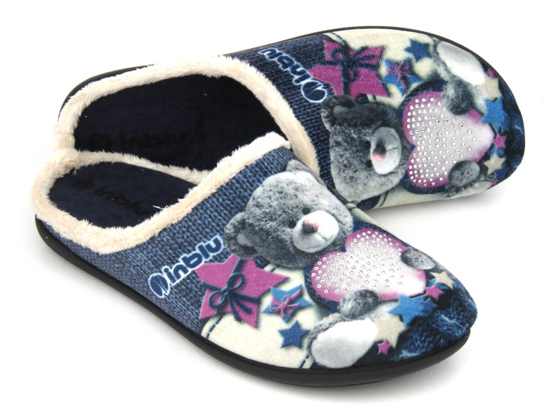 Měkoučké dámské pantofle s medvídkem - INBLU 155D210, modré
