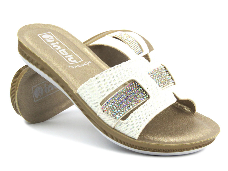 Pohodlné dámské žabky s lesklým svrškem - INBLU BA-50, bílá