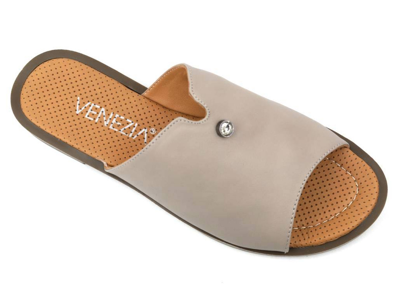 Dámské kožené žabky s plochou podrážkou - VENEZIA SW504, šedá
