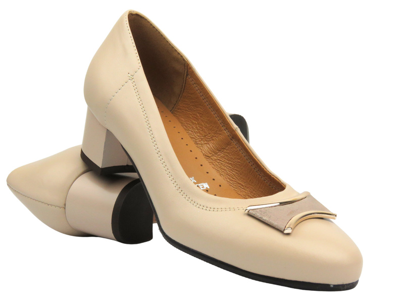 Kožené lodičky na podpatku – GALANT 3013, béžové