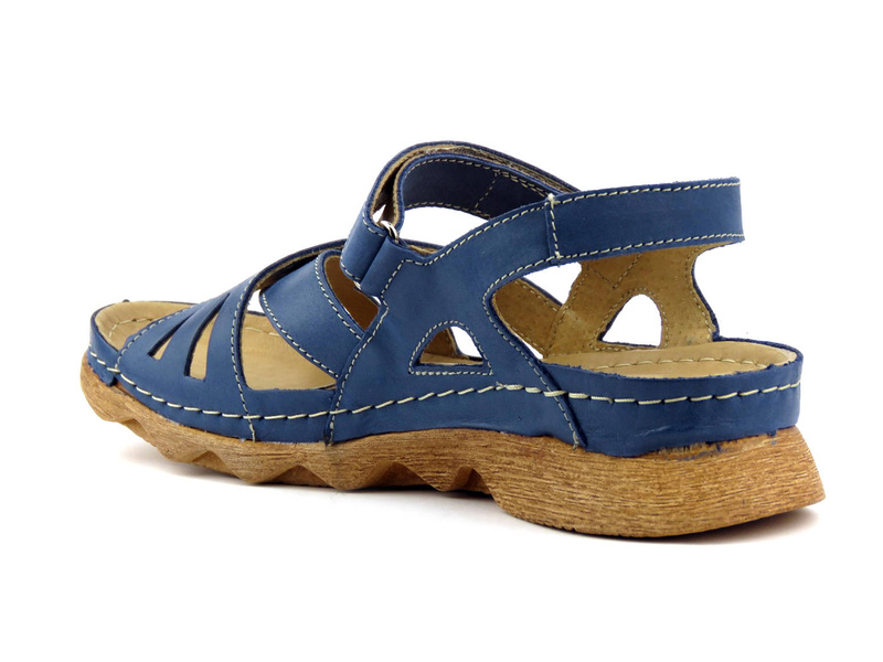 Dámské sandály s dřevěnou podrážkou - HELIOS Komfort 256, tmavě modrá