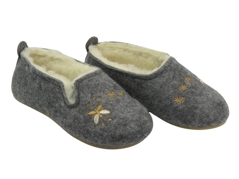 Dámské zimní vlněné pantofle - Pawlikowski 080, šedo-zlaté