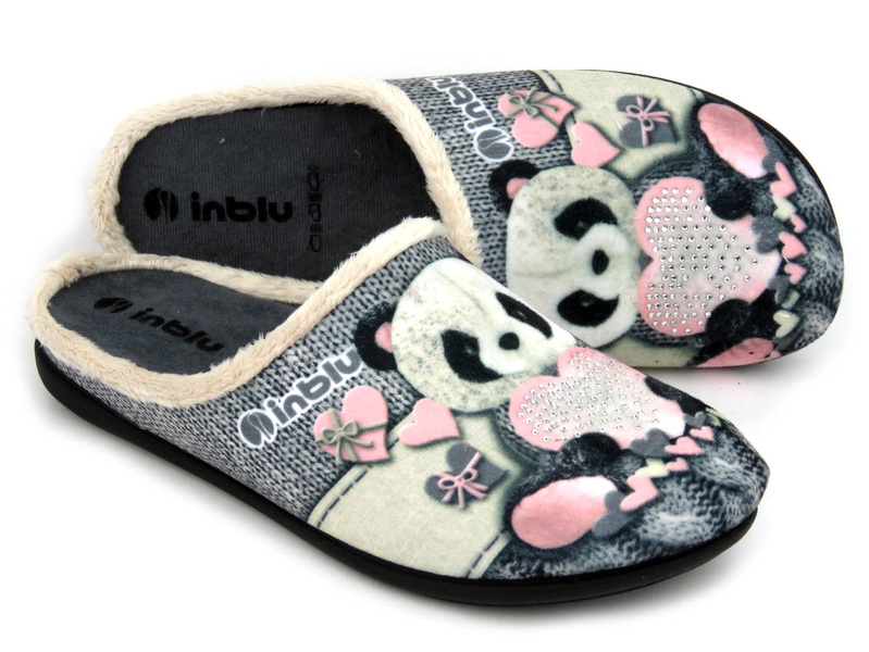 Měkké dámské pantofle s pandou - INBLU 155D209, šedé