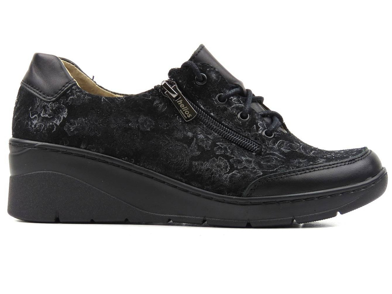 Pohodlná dámská obuv s květinovým svrškem - Helios Komfort 334S, černá