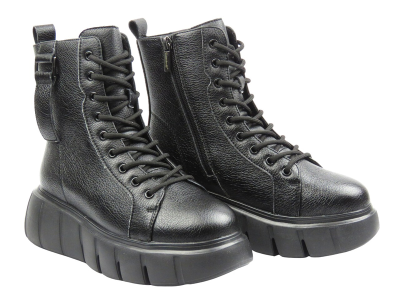 Dámské kožené kotníkové boty černé Cambell 25-19339