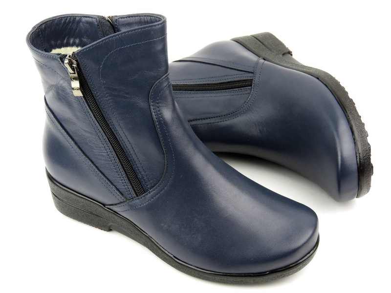 Pohodlné, kožené dámské kotníkové boty zateplené vlnou - AGXBUT 517, tmavě modrá