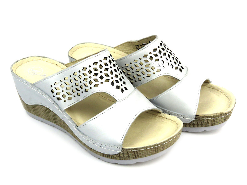 Dámské kožené žabky s ozdobným klínkem - HELIOS Komfort 269, šedá