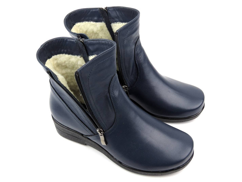 Pohodlné, kožené dámské kotníkové boty zateplené vlnou - AGXBUT 517, tmavě modrá