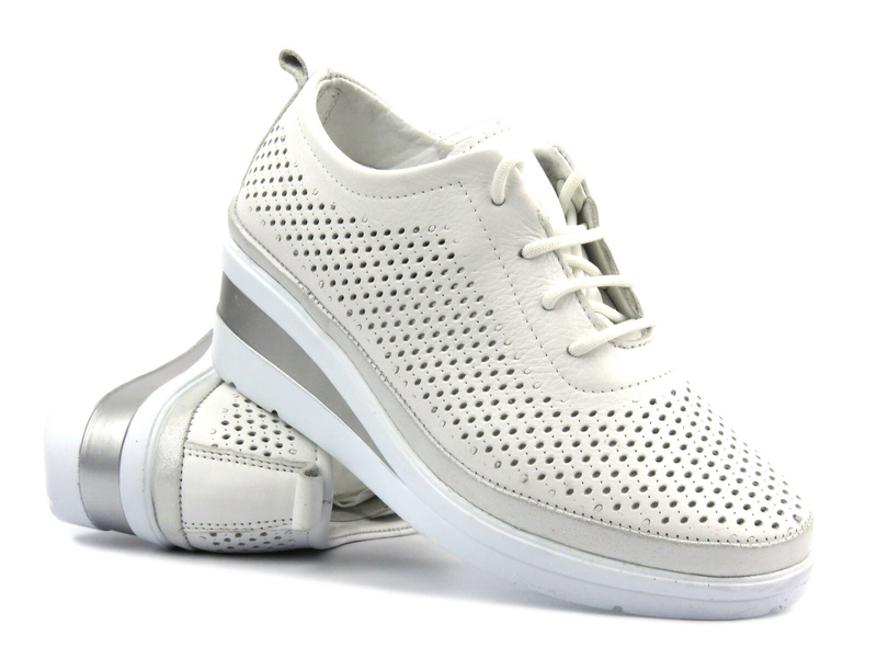 Tenisky, dámské polobotky na platformě - Helios 1304.31, bílo-stříbrná barva