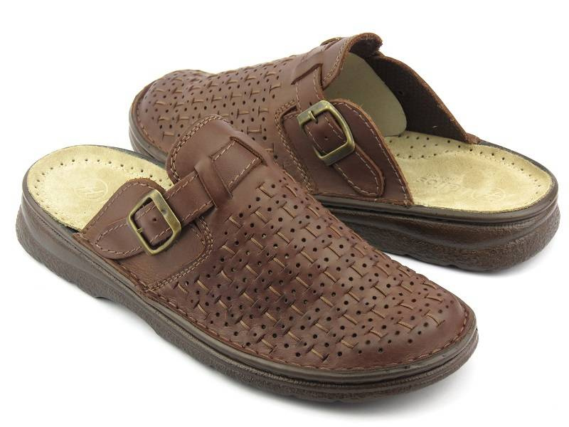 Pánské žabky s ažurem, nastavitelný svršek - HELIOS Komfort 807, hnědá 2