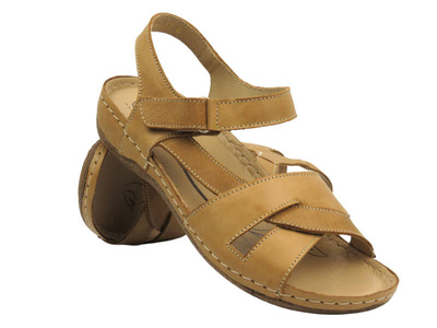 Kožené dámské sandály polské výroby – Helios 246, světle hnědé – na suchý zip