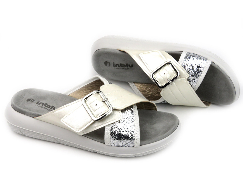 Pohodlné dámské žabky se zlatou přezkou - Inblu TT-21, bílá