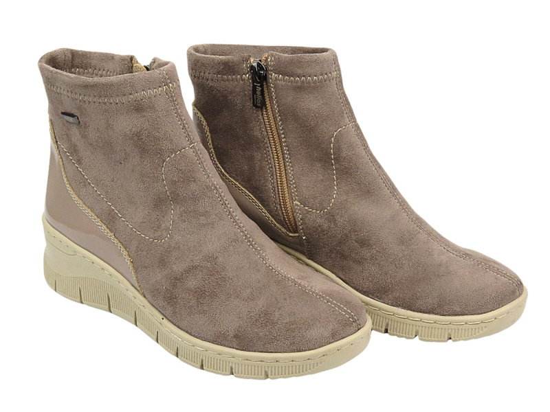 Dámské boty na platformě - HELIOS Comfort 600 Beige se zipem Polská značka