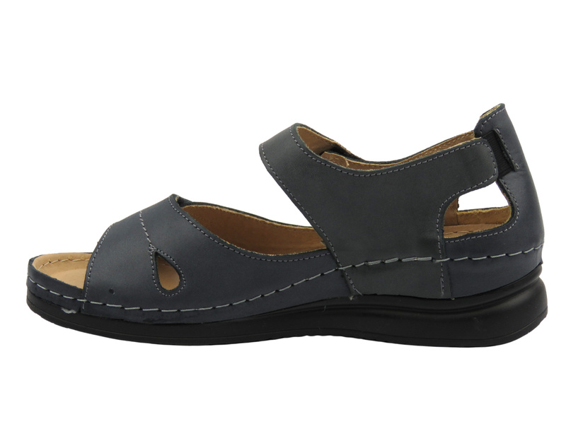 Kožené dámské sandály na suchý zip grafitové Helios Komfort 139