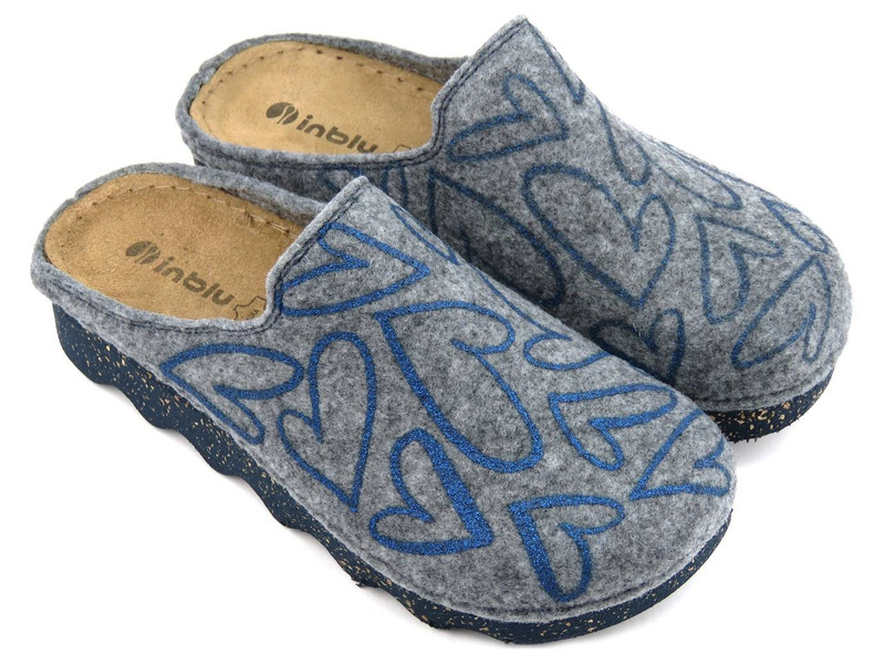 Dámské pantofle z ekologické plsti - INBLU DK-07, šedé se srdíčky