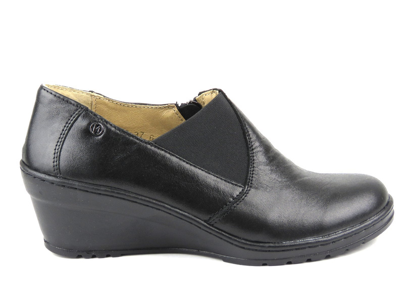 Dámské kožené boty na klínku - Helios Komfort 387, černá