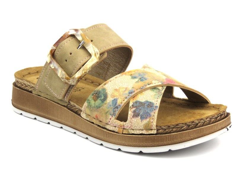 Dámské žabky s nastavitelným páskem - Inblu GS-51, béžové s květinami