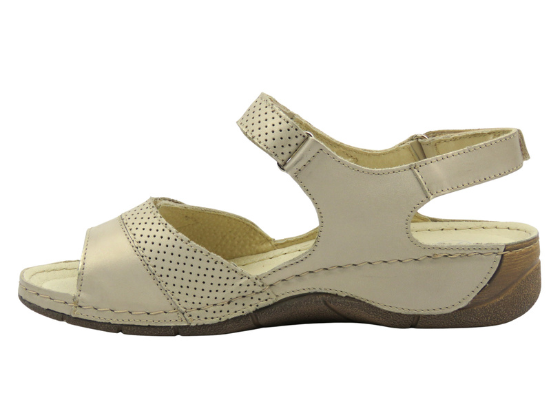 Pohodlné dámské kožené sandály zlaté Helios Komfort 106