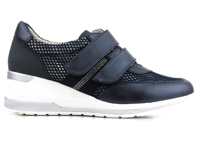 Dámské boty na klínku na suchý zip - WOJTYŁKO 22406G, tmavě modrá