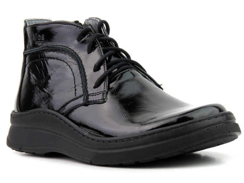 Lehká pohodlná lakovaná kotníková obuv pro ženy - HELIOS Komfort 612S, černá