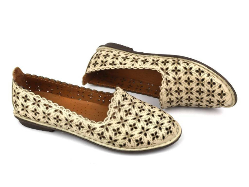 Dámské prolamované boty / balerínky / lords - VENEZIA 301 115-1, béžová