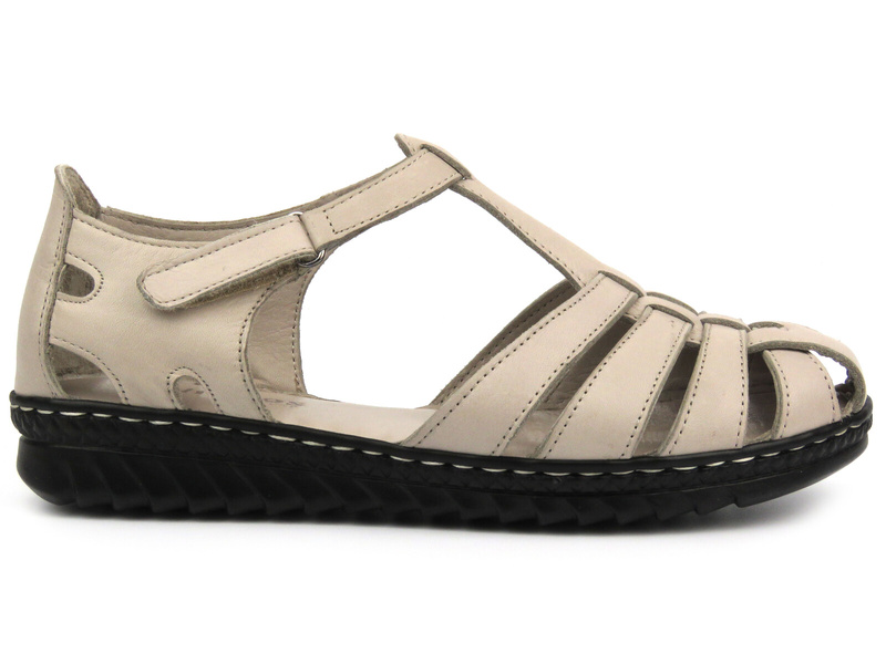 Skórzane sandały damskie na lekkiej podeszwie - HELIOS Komfort 102, srebrne