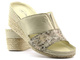 Dámské kožené sandály na klínku - HELIOS Komfort 295, zlaté