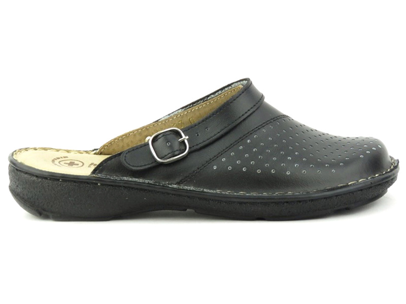 Dámské kožené žabky polské značky Helios Komfort 654 černé barvy
