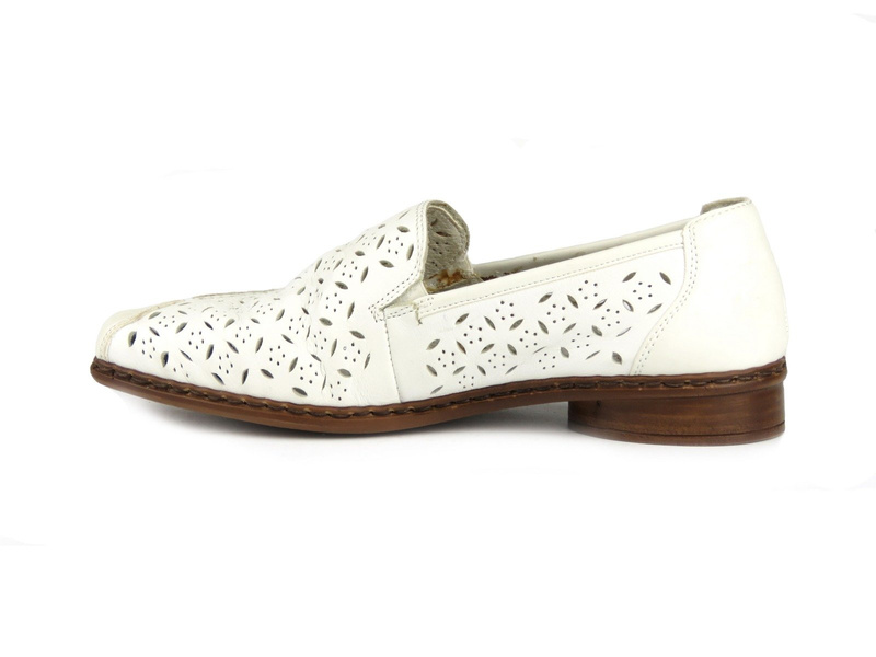 Dámská kožená obuv s prolamovaným svrškem RIEKER 41776, bílá