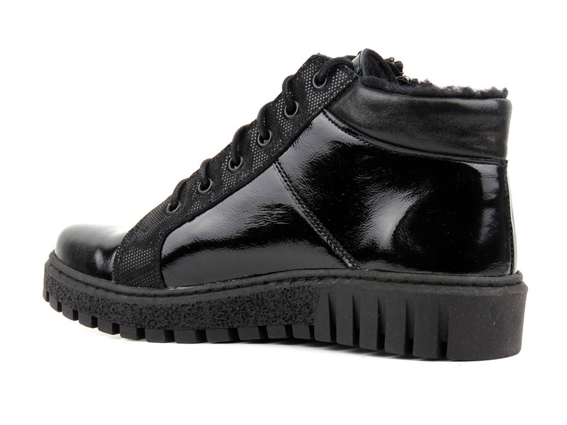 Dámské zimní boty zateplené ovčí vlnou - HELIOS Komfort 522, černá - lakovaná kůže