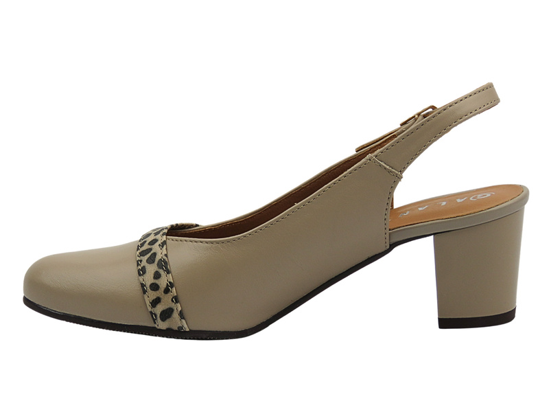 Kožené béžové lodičky na podpatku s leopardím vzorem GALANT 3205