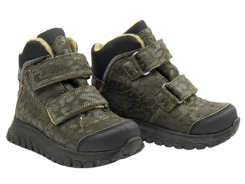 Dětské kožené kotníkové boty Jamet 2218, zelené s leopardím vzorem