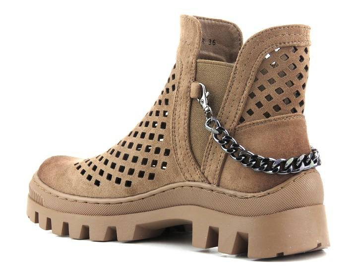 Dámské jarní, prolamované pracovní boty - Potocki 23-12028BR, hnědé