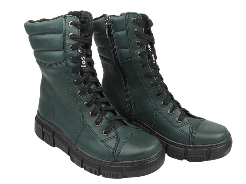 Dámské kožené kozačky s vlnou - HELIOS Comfort 611-2, zelené