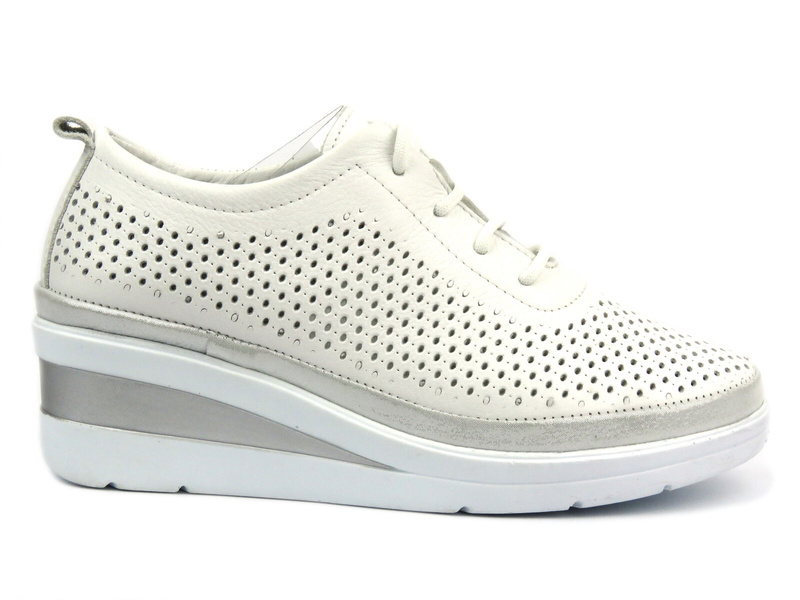 Tenisky, dámské polobotky na platformě - Helios 1304.31, bílo-stříbrná barva