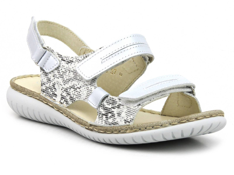 Dámské kožené sandály na suchý zip - Helios Komfort 794S, stříbrné