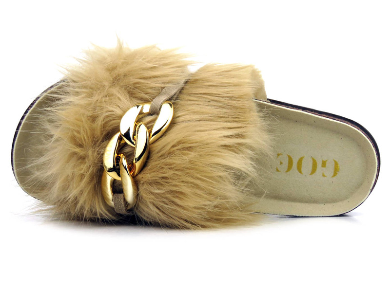 Dámské pantofle se svrškem z přírodních štětin - GOE JJ2N7004, béžové